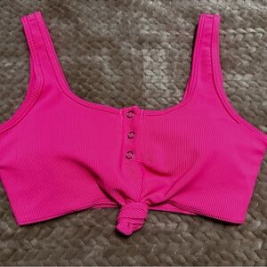SOLD Bombshell Sportswear Neon Pink Henley Crop Top Medium